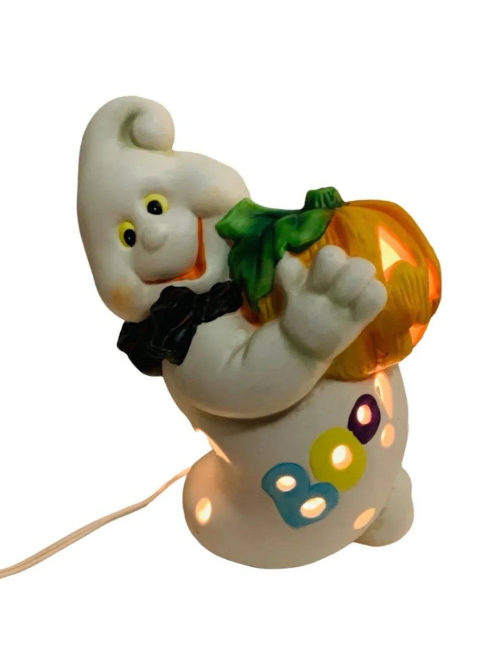 Vintage Halloween Ghost Night Light Spooky Boo Pumpkin Ceramic Lamp Kitsch 90s